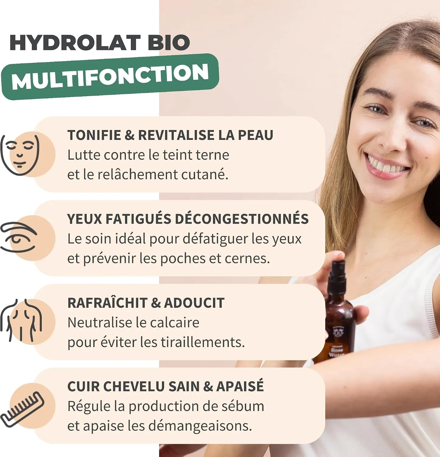 Eau de Rose Bio BIONOBLE (hydrolat de rose de Damas, 100 ml) — visuel 2