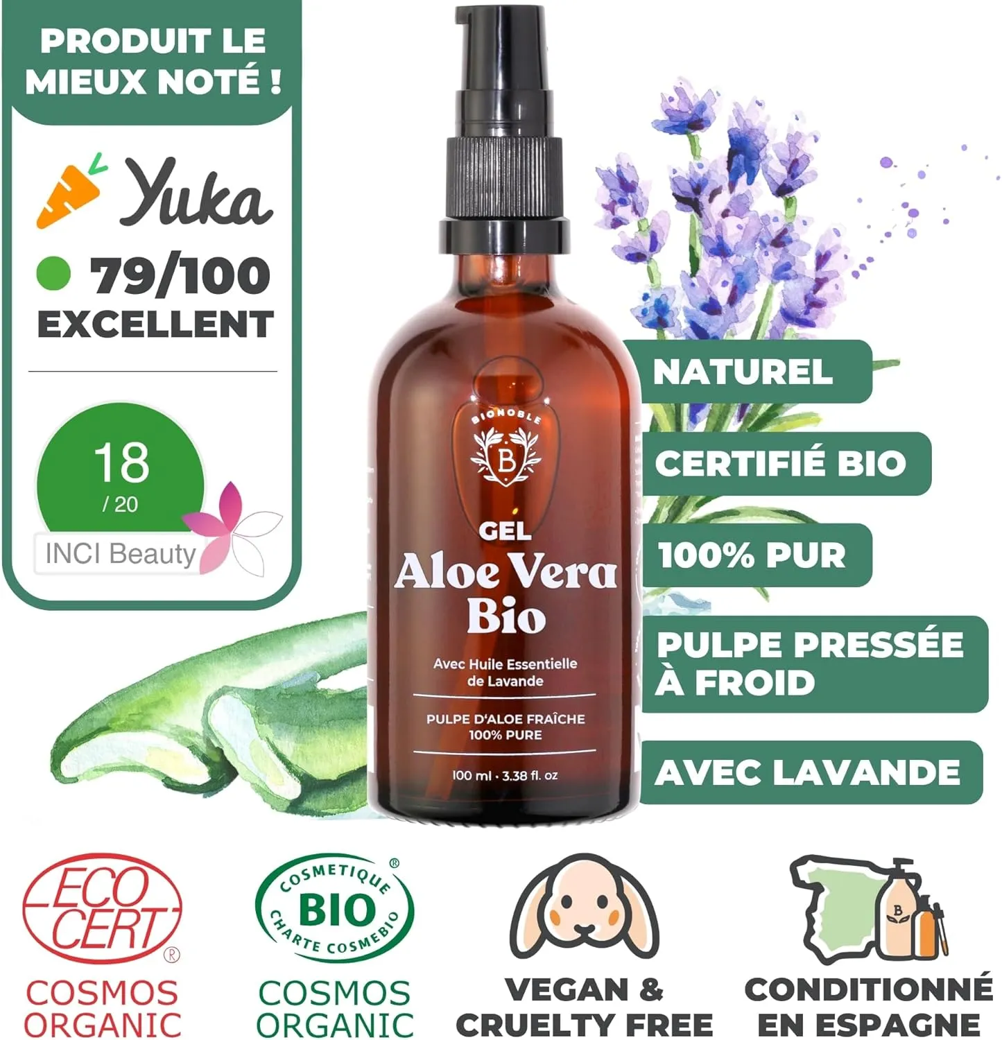 Gel d'Aloe Vera Bio BIONOBLE (97 % pulpe fraîche, 100 ml) — visuel 2