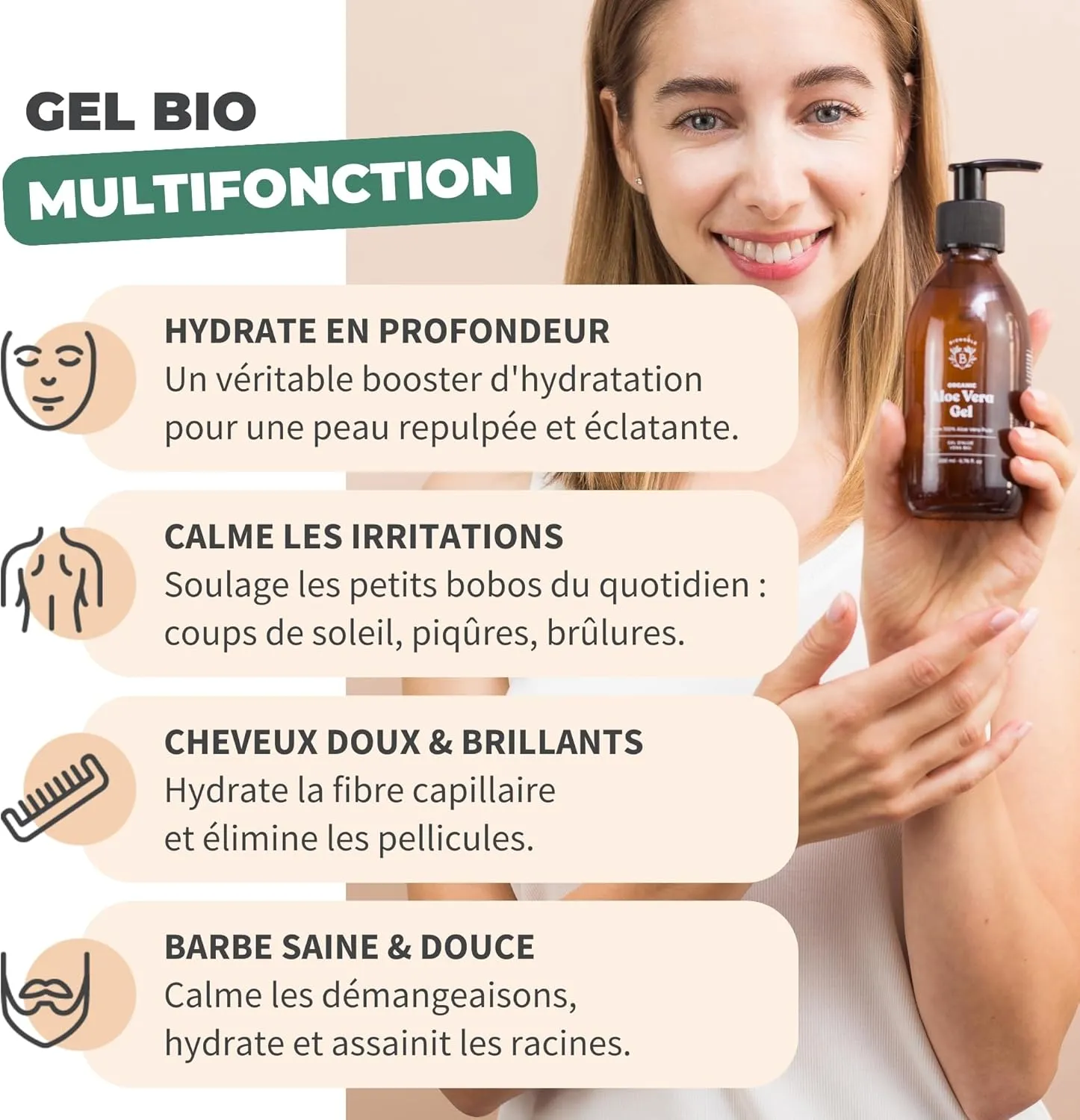 Gel d'Aloe Vera Bio BIONOBLE (97 % pulpe fraîche, 100 ml) — visuel 3
