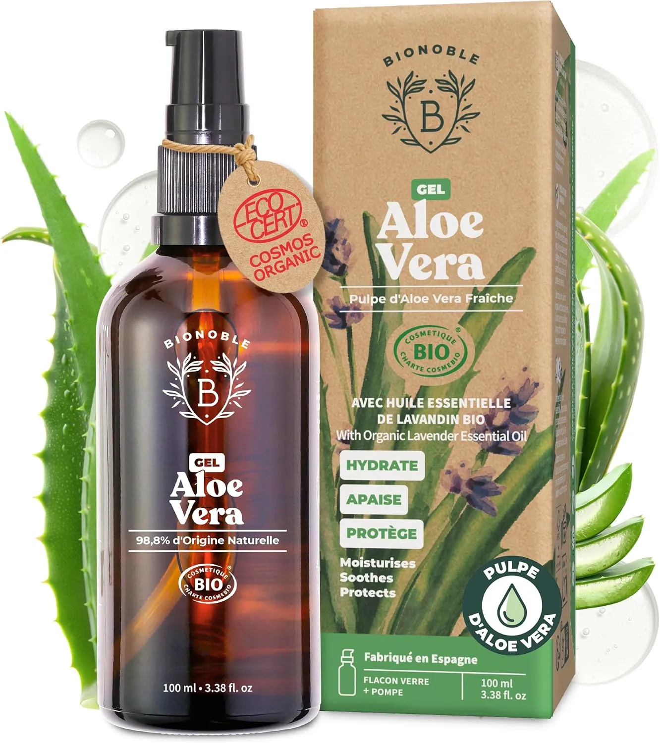 Gel d'Aloe Vera Bio BIONOBLE (97 % pulpe fraîche, 100 ml)