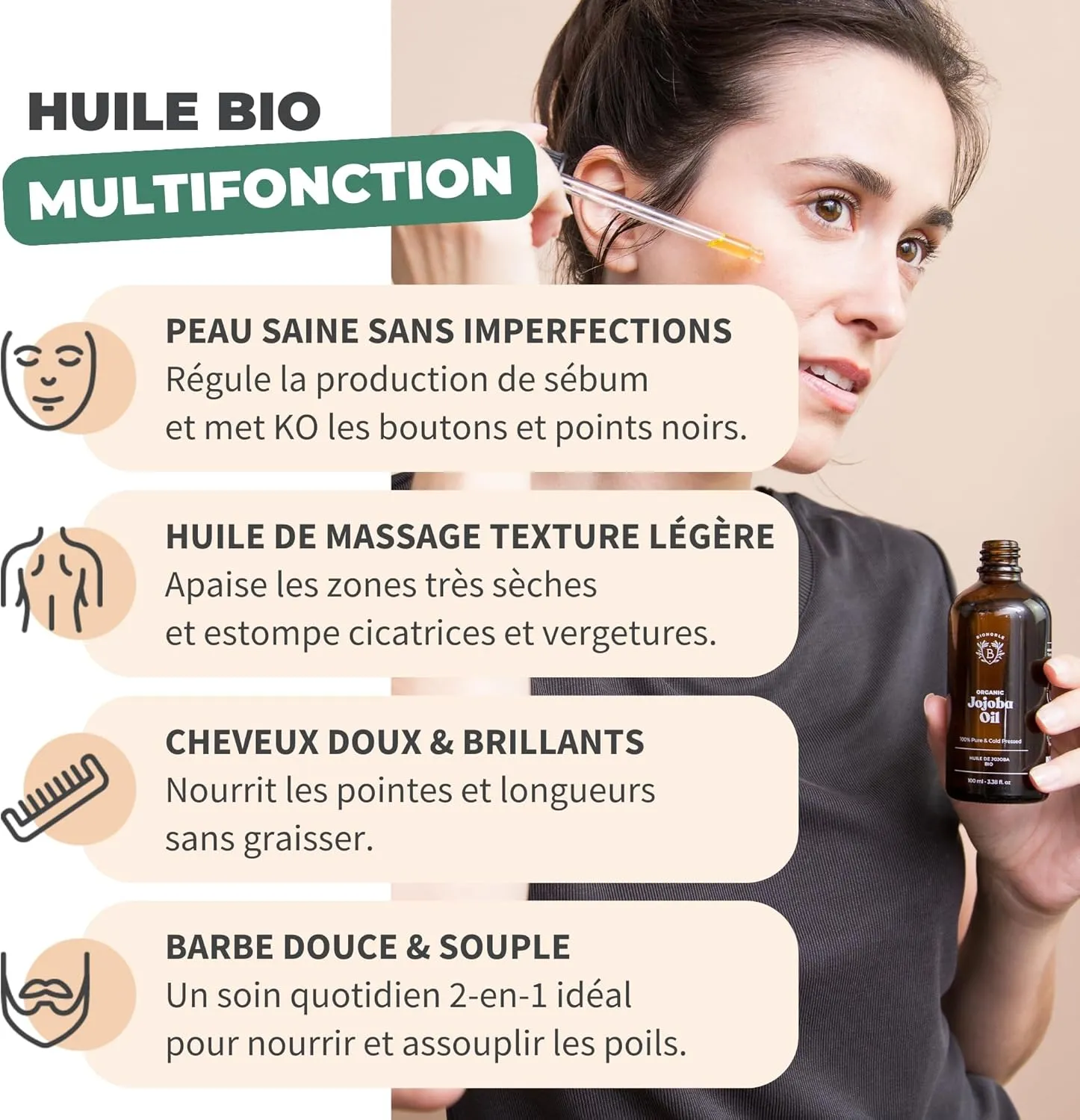 Huile de Jojoba Bio BIONOBLE (pressée à froid, 50 ml) — visuel 2