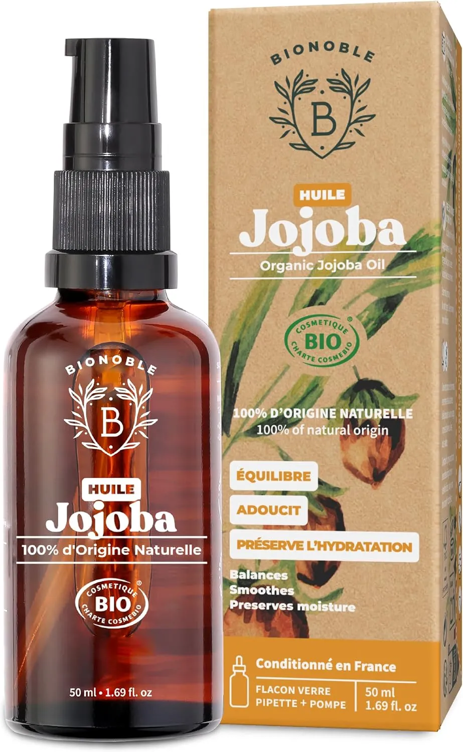 Huile de Jojoba Bio BIONOBLE (pressée à froid, 50 ml)